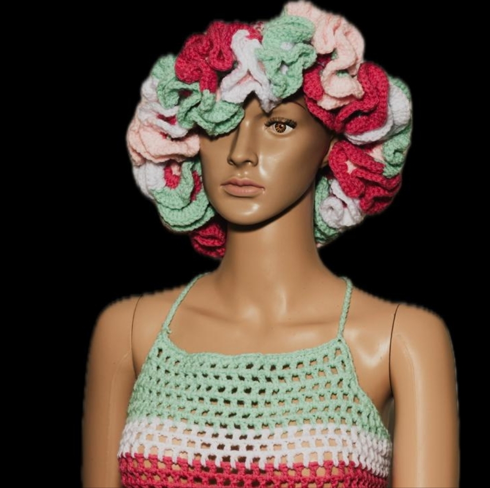 Crochet mini dress with hat